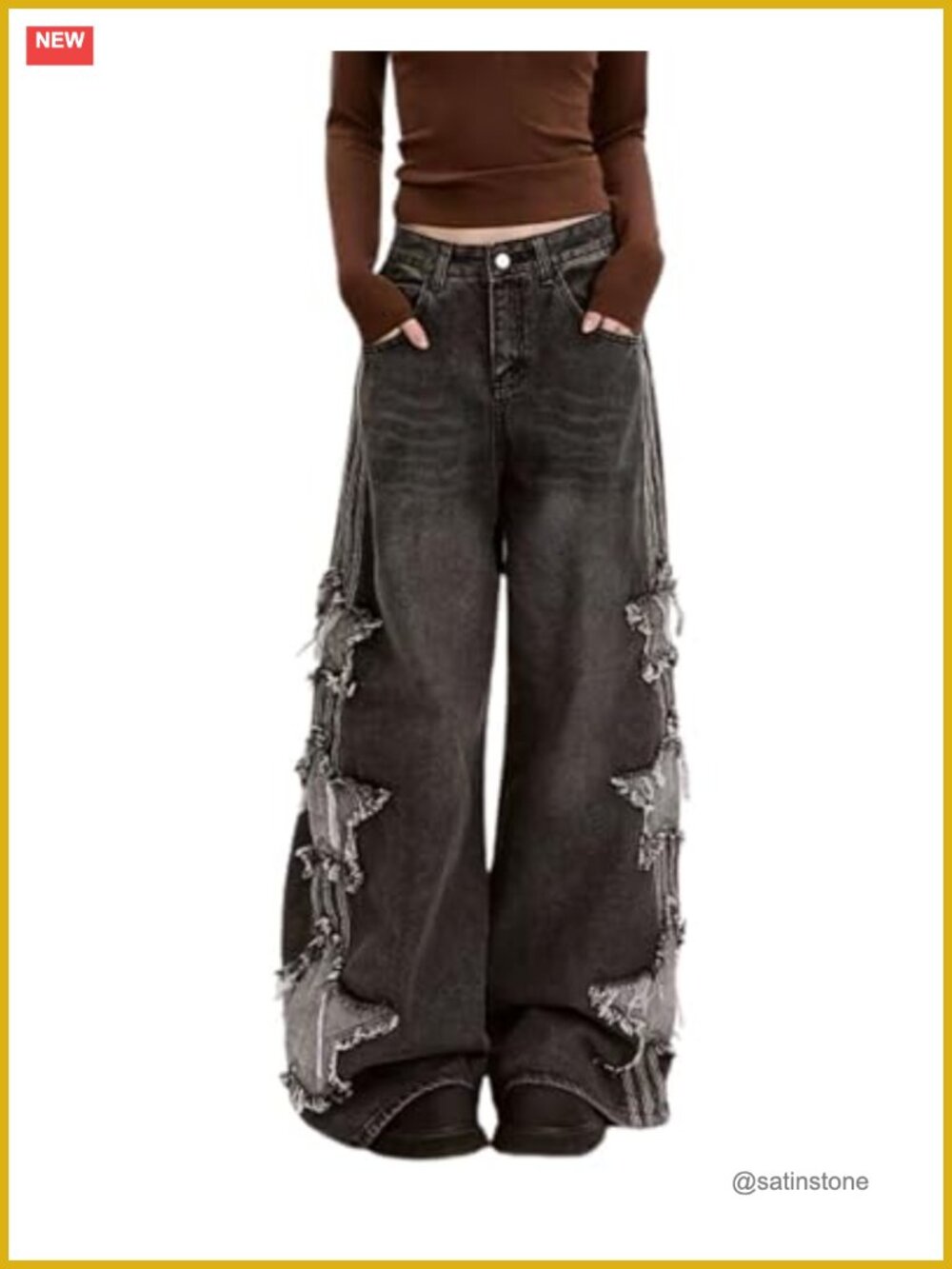 Baggy Patchwork Star Jeans High Waisted Y2K Denim Pants